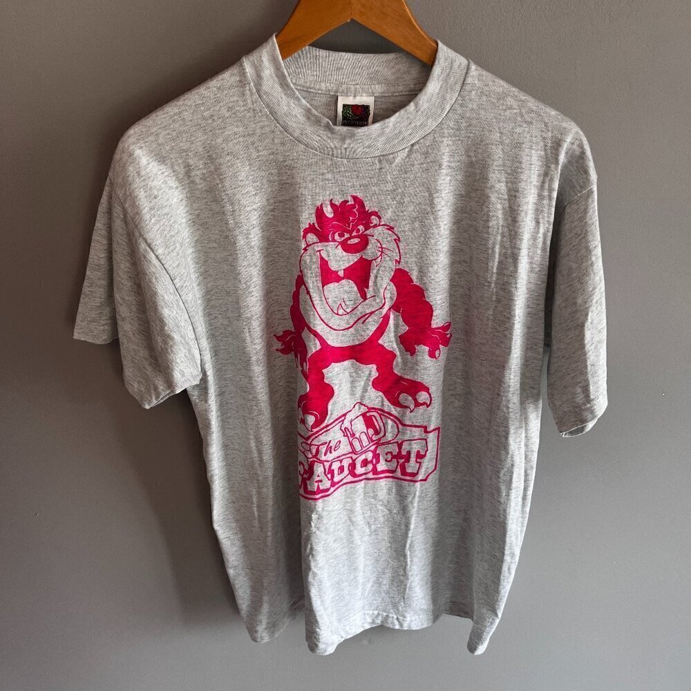 Tasmanian Taz Devil T-Shirt The Beer Faucet Grey with Pink Logo Size L